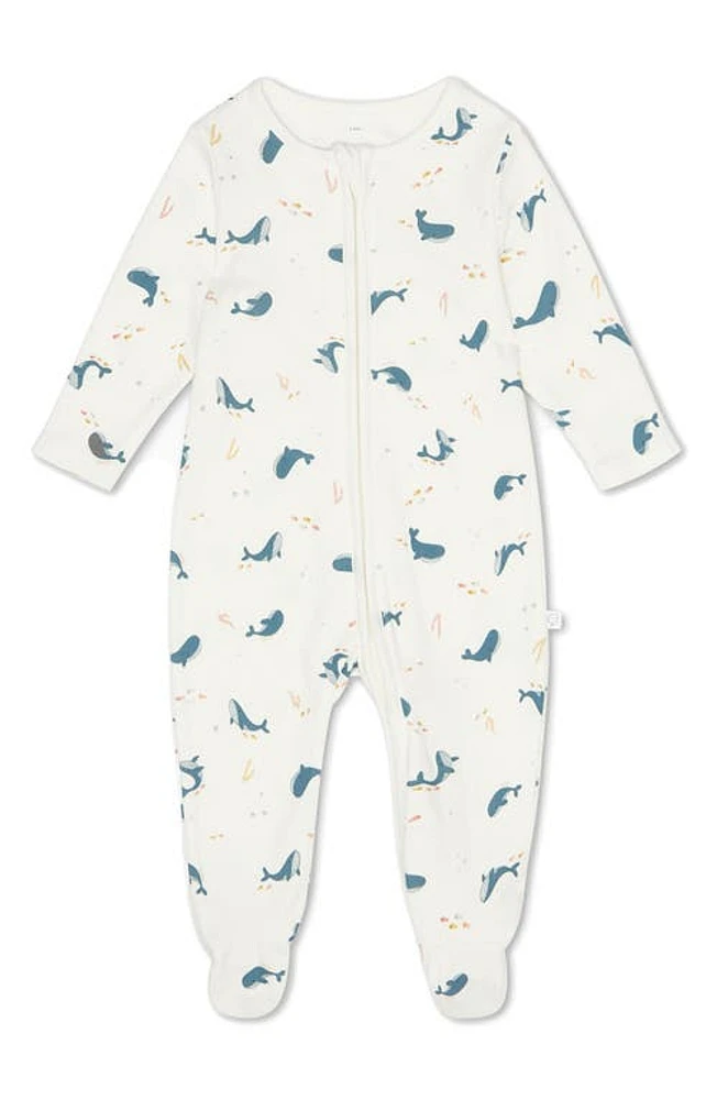 MORI Clever Zip Ocean Print Fitted One-Piece Footed Pajamas at Nordstrom