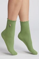 Casa Clara Embroidered Cotton Crew Socks in Sage at Nordstrom