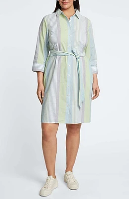 Foxcroft Rocca Belted Stripe Seersucker Shirtdress Blue Multi at Nordstrom,