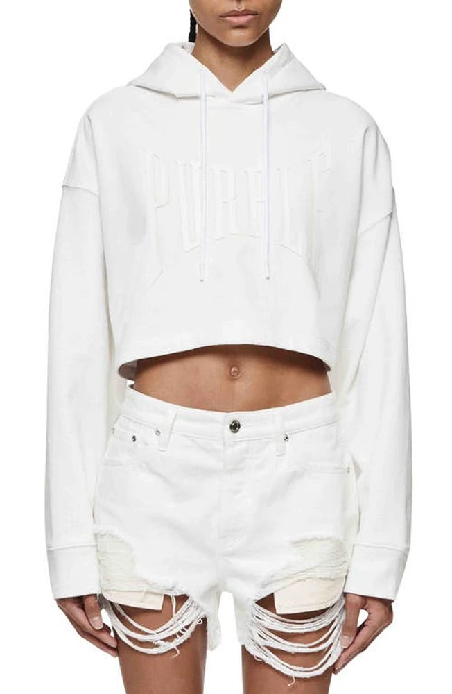 PURPLE BRAND Crop French Terry Hoodie in White at Nordstrom, Size Small