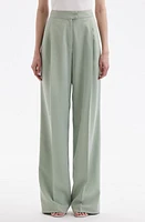 Oscar de la Renta Wide Leg Stretch Silk Georgette Pants Eucalyptus at Nordstrom,