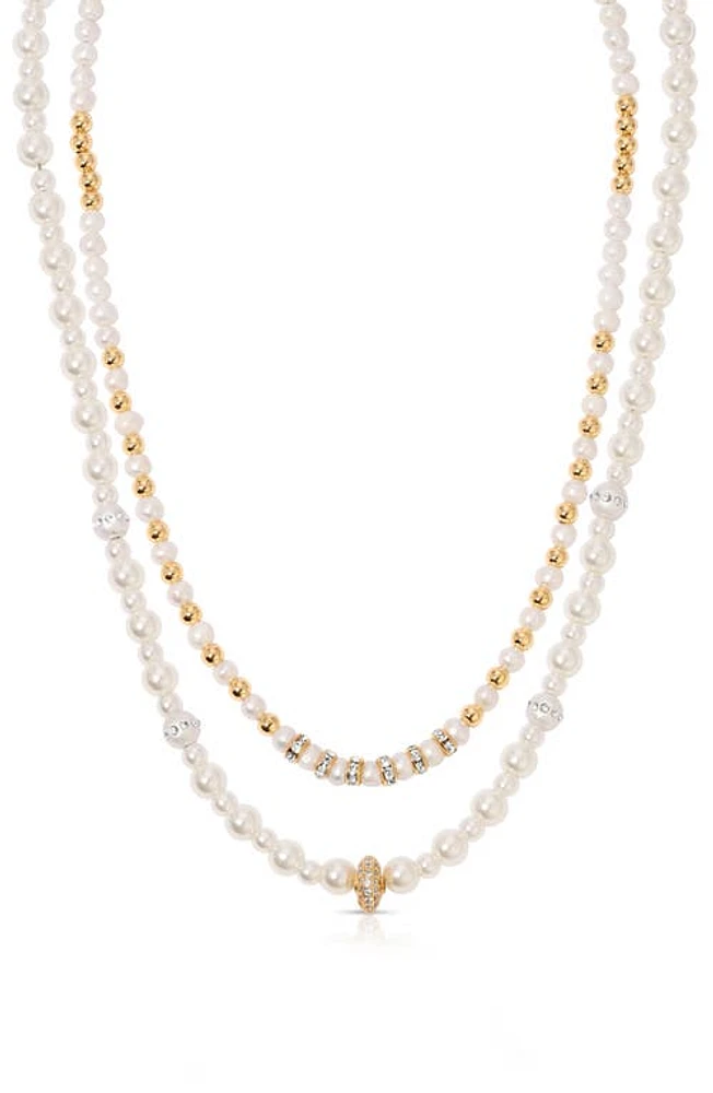 Ettika Set of 2 Freshwater Pearl & Crystal Beaded Necklaces in Gold at Nordstrom