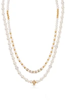 Ettika Set of 2 Freshwater Pearl & Crystal Beaded Necklaces in Gold at Nordstrom