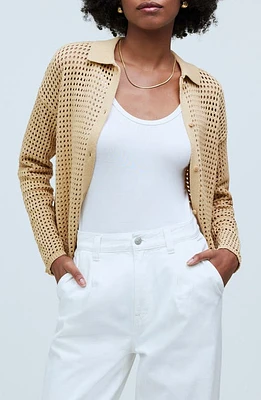 Madewell Open Stitch Polo Cardigan Desert Dune at Nordstrom,