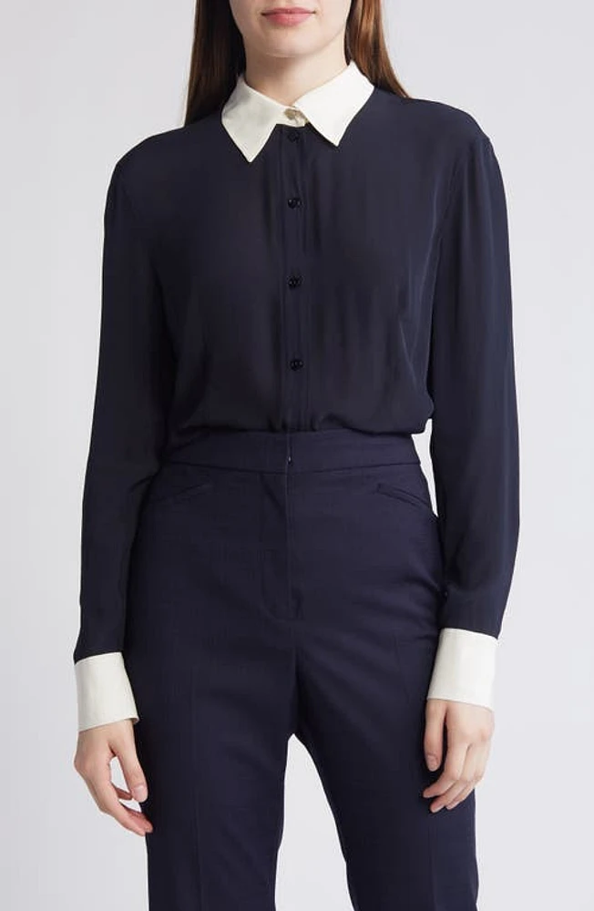 BOSS Billah Contrast Button-Up Shirt Sky Captain at Nordstrom,