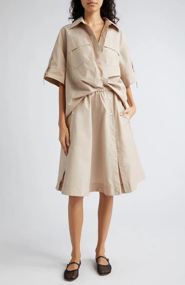 3.1 Phillip Lim Draped Elbow Sleeve Stretch Cotton Shirtdress Khaki at Nordstrom,