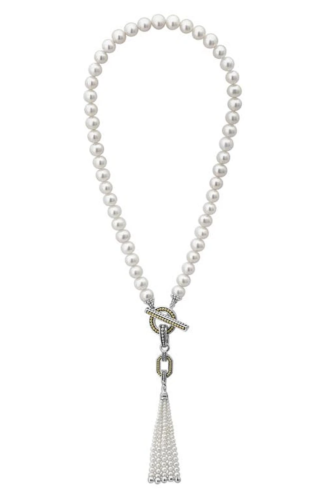 LAGOS Luna Pearl Tassel Necklace in Silver/Pearl at Nordstrom, Size 18 In