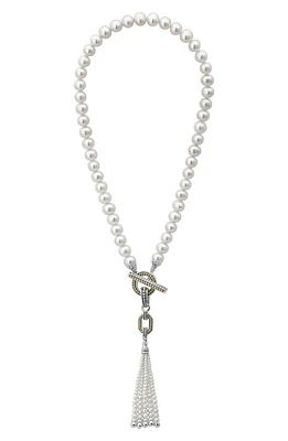 LAGOS Luna Pearl Tassel Necklace in Silver/Pearl at Nordstrom, Size 18 In