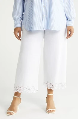 Lyssé Eyelet Embroidered Wide Leg Crop Pants White at Nordstrom,