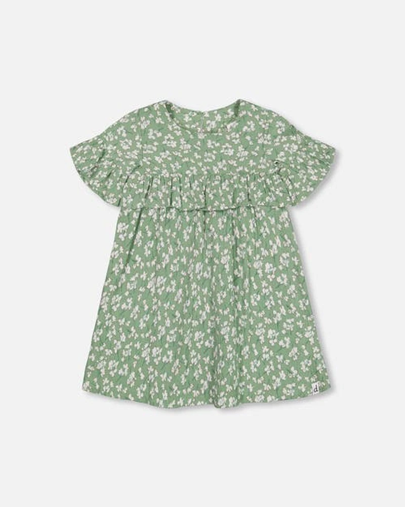 Deux Par Deux Baby Girl's Muslin Dress With Frill Green Jasmine Flower Print at Nordstrom