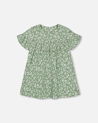 Deux Par Deux Baby Girl's Muslin Dress With Frill Green Jasmine Flower Print at Nordstrom