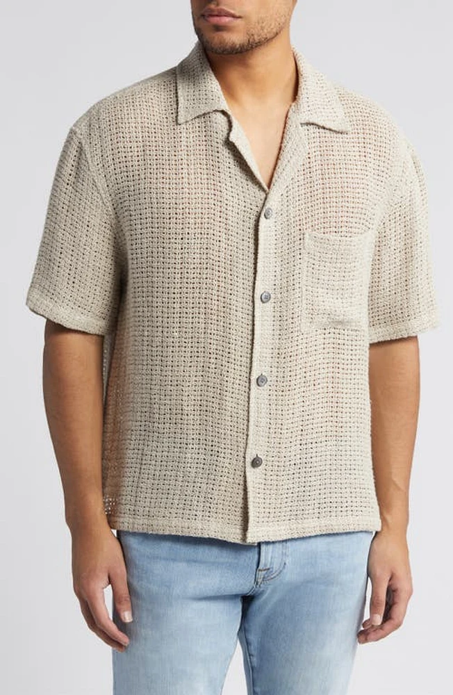 FRAME Open Weave Linen Shirt Smoke Beige at Nordstrom,