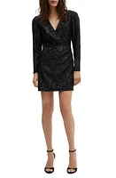 MANGO Metallic Floral Jacquard Long Sleeve Minidress Black at Nordstrom,