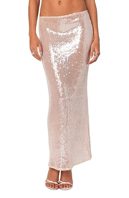 EDIKTED Riki Sheer Sequin Maxi Skirt Light-Pink at Nordstrom,