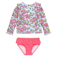 RuffleButts Baby Girls Princess Seam Ruffle Rash Guard 2-Piece in Cheerful Blossoms at Nordstrom