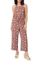 GIBSONLOOK Villa Mia Sleeveless Henley Jumpsuit Toasted Cinnamon Poppy Print at Nordstrom,