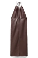 MANGO Faux Leather Halter Dress Maroon at Nordstrom,