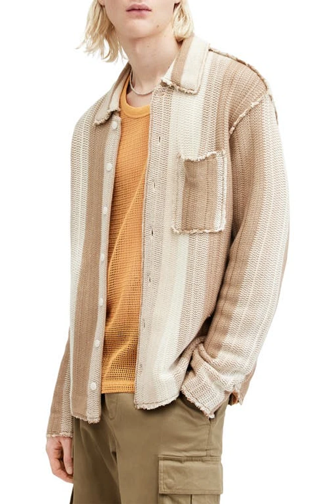 AllSaints Truck Stripe Cotton Cardigan Dust Taupe at Nordstrom,