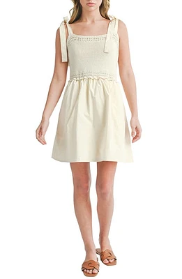 All Favor Mixed Media Tie Strap Minidress Ecru at Nordstrom,