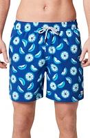 Tom & Teddy Citrus Print Swim Trunks Ocean Blue at Nordstrom,