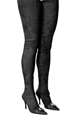 DIESEL Denim Pointed Toe Thigh High Boot Black at Nordstrom,