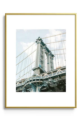 Deny Designs Manhattan Bridge New York City Framed Art Print in Golden Tones at Nordstrom