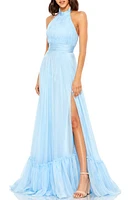 Mac Duggal Halter Neck Tiered Satin Gown at Nordstrom,