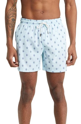 Stone Rose Turtle Print Swim Trunks Light Blue at Nordstrom,