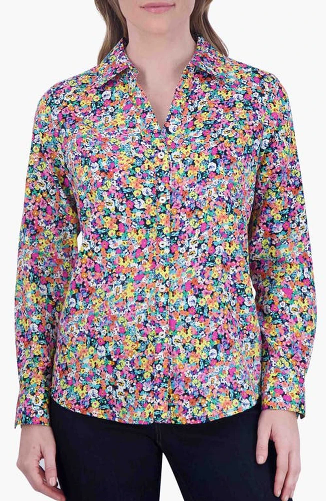 Foxcroft Mary Floral Non-Iron Cotton Button-Up Shirt Multi at Nordstrom,