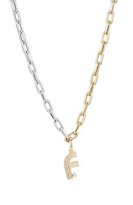 Adina Reyter Two-Tone Paper Cip Chain Diamond Initial Pendant Necklace in Yellow Gold - F at Nordstrom, Size 16