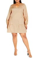 City Chic Alexia Long Sleeve Tiered Dress in Stone at Nordstrom