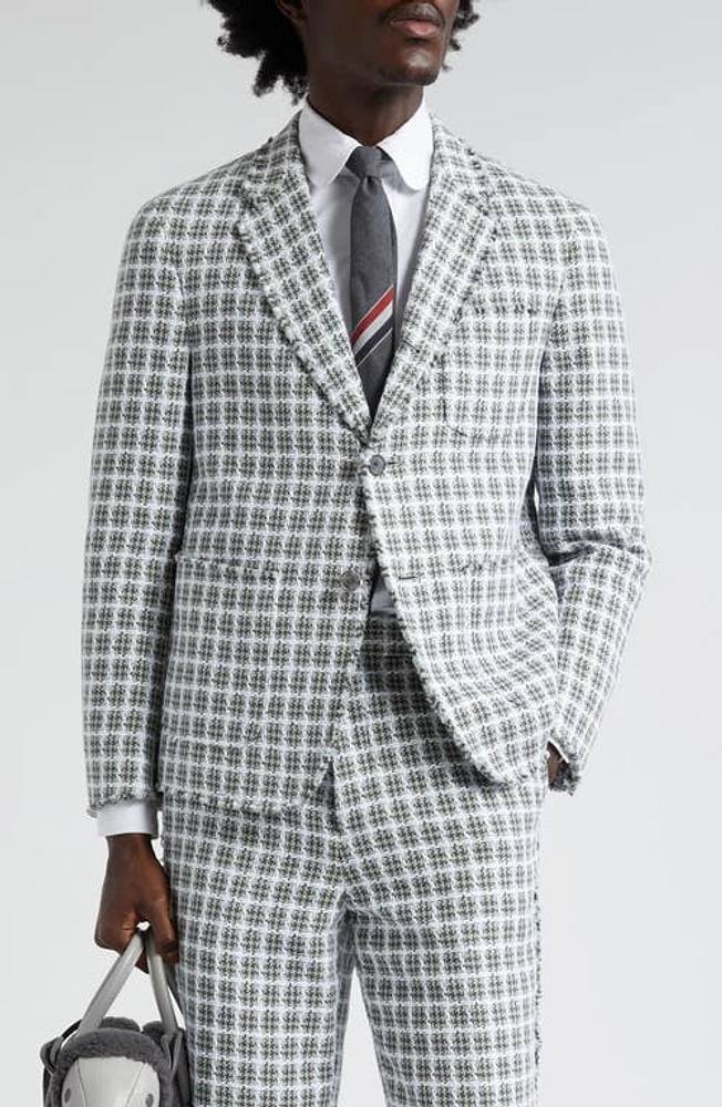 Thom Browne Unconstructed Fit Fray Edge Plaid Sport Coat Medium Grey at Nordstrom,