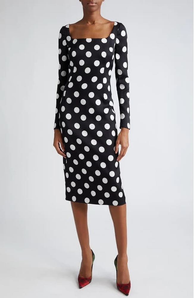 Dolce & Gabbana Polka Dot Long Sleeve Charmeuse Sheath Dress Nero at Nordstrom, Us