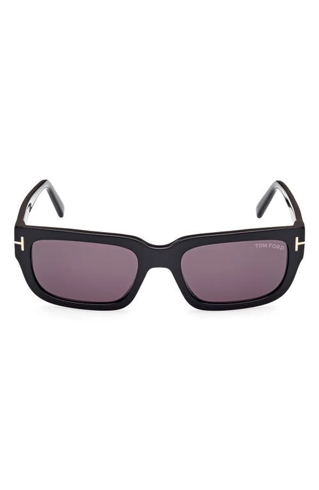 TOM FORD Ezra 54mm Rectangular Sunglasses in Shiny Black /Smoke at Nordstrom