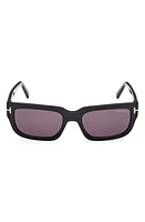 TOM FORD Ezra 54mm Rectangular Sunglasses in Shiny Black /Smoke at Nordstrom