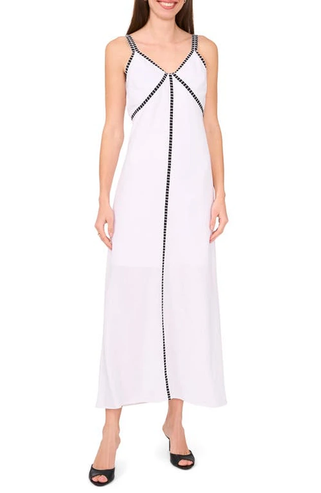 halogen(r) Rail Track Detail Linen Blend Midi Dress Bright White at Nordstrom,