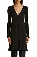 Khaite Lucille Metallic Rib Long Sleeve Sweater Dress Thunder at Nordstrom,