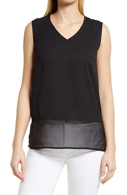 Ming Wang Sheer Hem Crêpe de Chine Tank Top Black at Nordstrom,