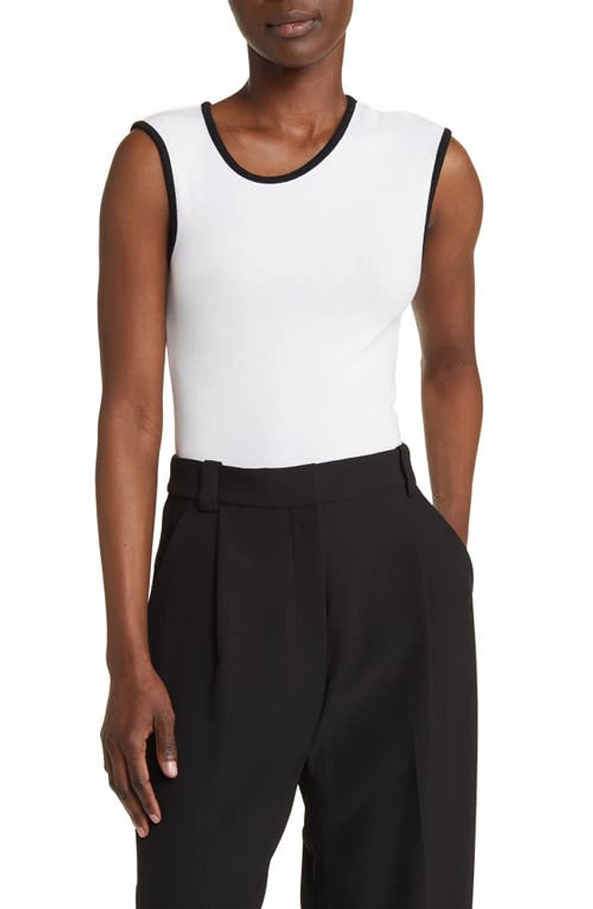 Sophie Rue Birdy Ribbed Asymmetrical Bodysuit White Black at Nordstrom,