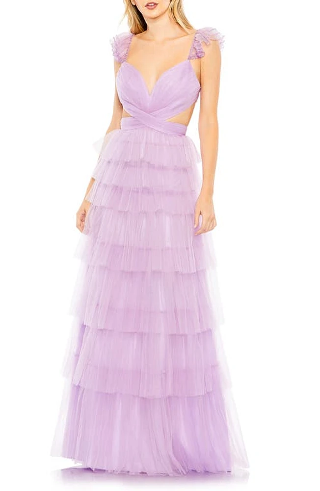 Mac Duggal Tiered Ruffle Cutout Tulle Gown Lilac at Nordstrom,