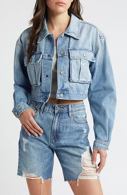 HIDDEN JEANS Denim Crop Cargo Jacket Light Wash at Nordstrom,