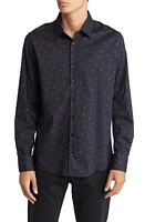 Stone Rose Men's Tiger Print Stretch Cotton Button-Up Shirt Black at Nordstrom,