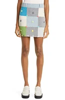 YanYan Floral Appliqué Checkerboard Lambswool Miniskirt Blue/Green at Nordstrom,