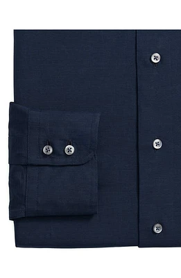 Brooks Brothers x Thomas Mason Solid Navy Cotton & Linen Dress Shirt Soliddknavy at Nordstrom,