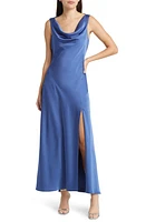 FLORET STUDIOS Cowl Neck Satin Midi Dress in Blue at Nordstrom, Size X-Small