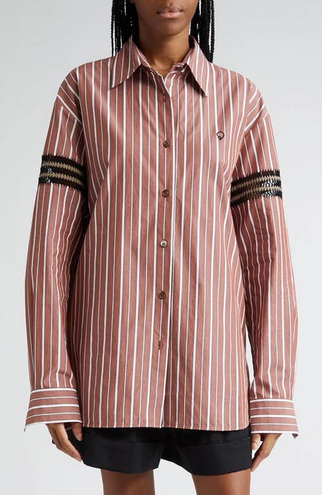 Diotima Winston Stripe Cotton Button-Up Shirt Cocoa Multi at Nordstrom,