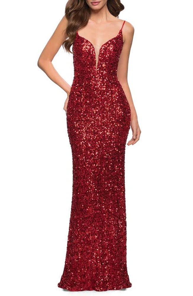 La Femme Deep V-Neck Sequin Gown at Nordstrom,