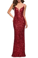 La Femme Deep V-Neck Sequin Gown at Nordstrom,