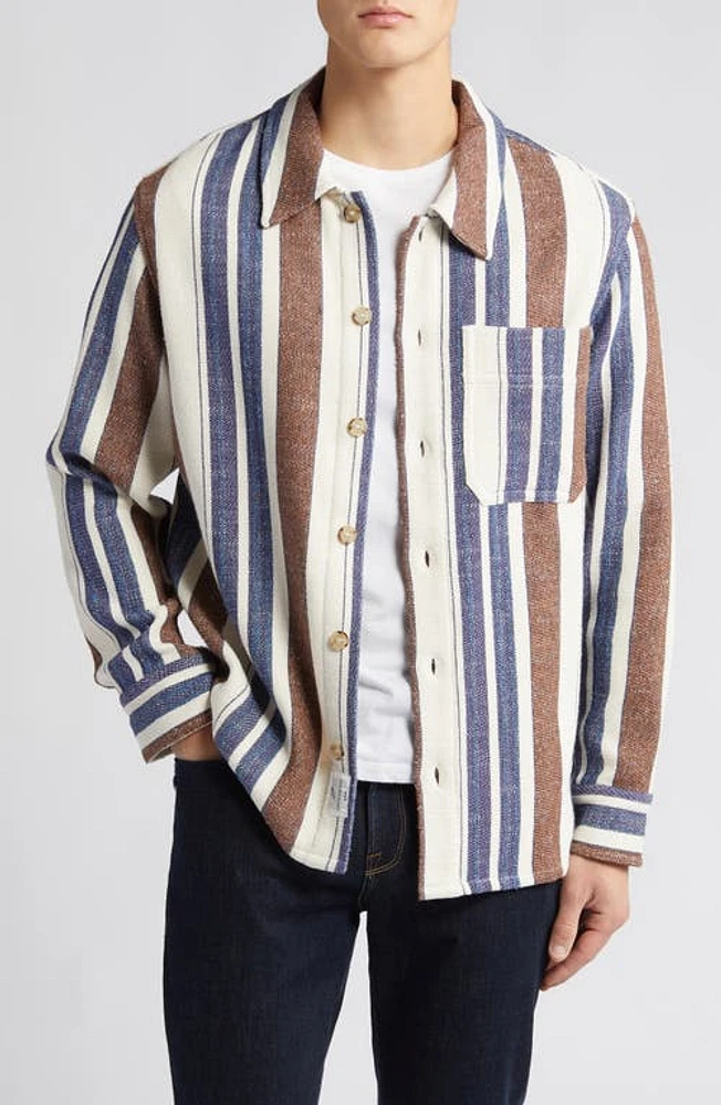 A. P.C. Stefan Oversize Stripe Button-Up Overshirt Marine at Nordstrom,