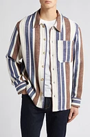 A. P.C. Stefan Oversize Stripe Button-Up Overshirt Marine at Nordstrom,